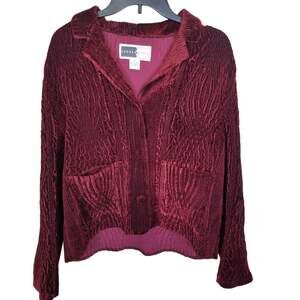Vintage Rhonda Stark Womens Textured Blazer Size M Whimsygoth Burgundy Witchy